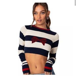 NWT, Edikted striped navy and cream cropped sweater
